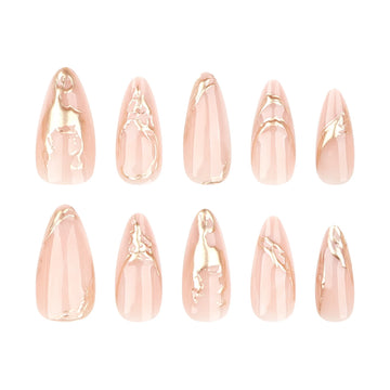 24Pcs Short Almond Press on Fake Nails Acrylic Nail Tips with 3D Foil Irregular Pattern False Nail Simple Full Over Manicure Tip